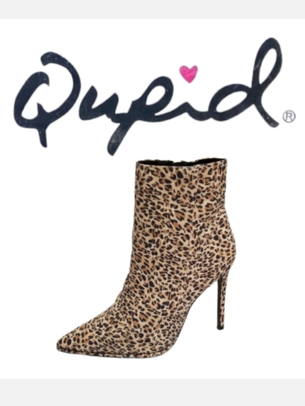 Qupid Into The Wild Black & Tan Leopard Print Stud Detail Stiletto Booties Sz 8
